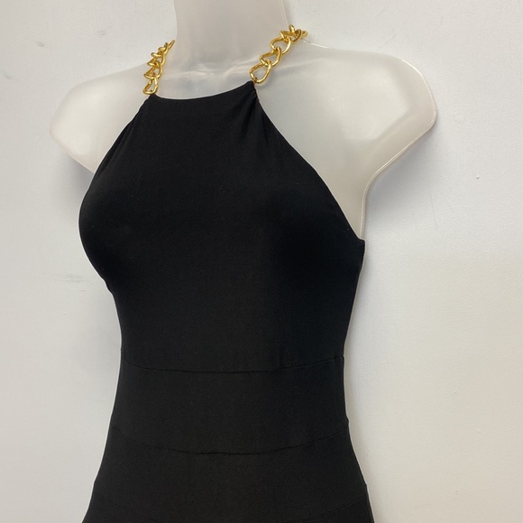 Lauren Ralph Lauren Black Dress Embellished with Gold Chain - Picture 3 of 11